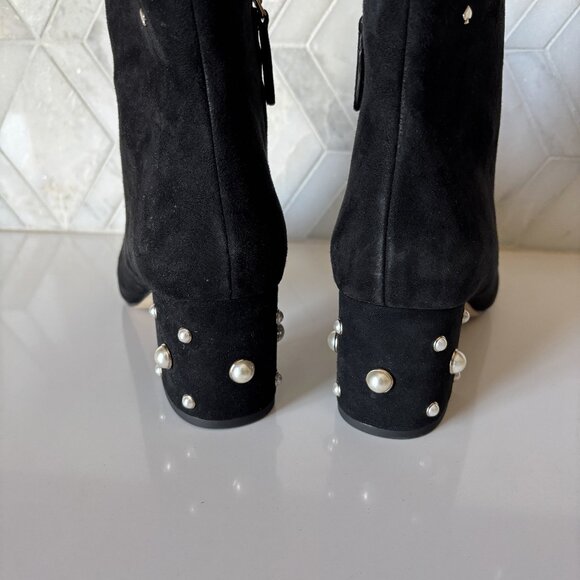 Kate Spade Size 9B Black Suede Ankle Boot Zipper Taraji Pearl Boot Pointed Toe - Picture 5 of 9